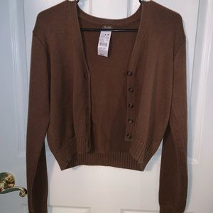 Brown Cropped Knit Cardigan